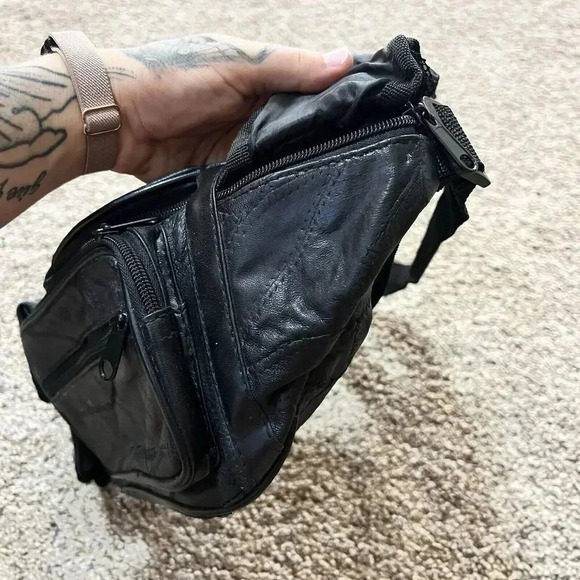 Vintage Soft Leather Fanny Pack Waist Boho Crossbody Patchwork Black Belt Bag 90 - Picture 12 of 16
